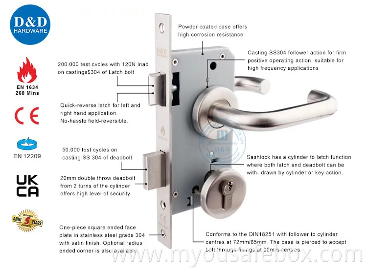 CE Security Euro Fire Rated Stainless Steel Safe Mortise Handle Metal Sash SUS Commercial Wooden Cylinder Magnetic Key Zinc Sliding Inner Guangdong Door Lock